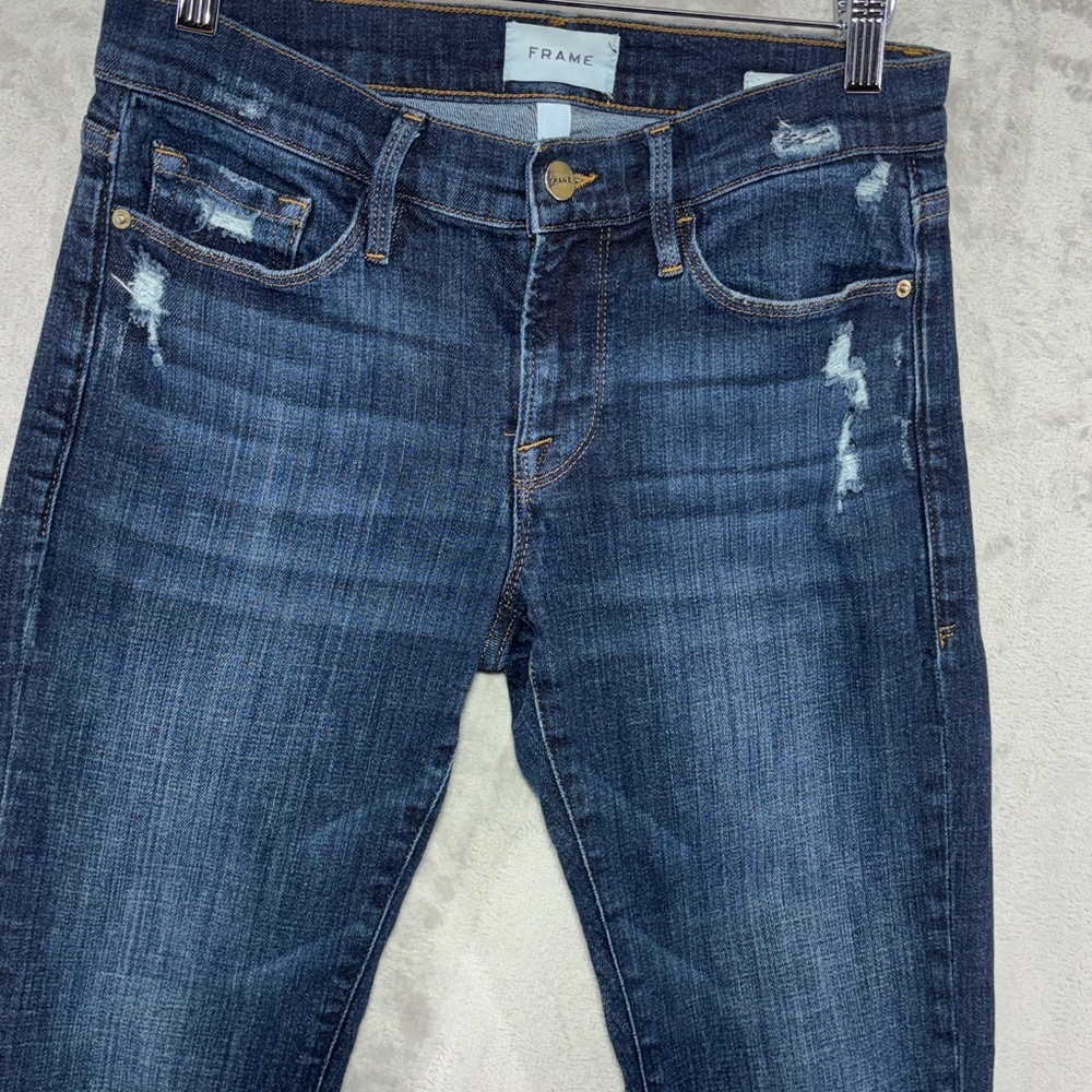 Frame Le Garcon Crop Dark Distressed Jeans Size 25 - Picture 5 of 11